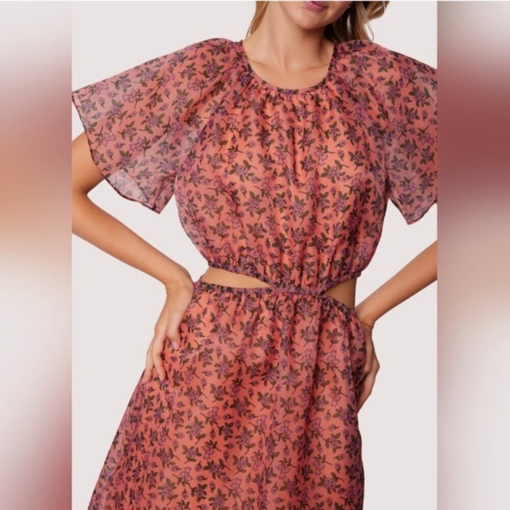 Lost + Wander Venus Rising Coral Floral Maxi Dress luxury short sleeve size L - Picture 5 of 16